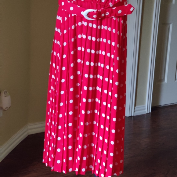 Megan Moore Vintage Polka Dots Pleated Red Dress - Picture 10 of 10